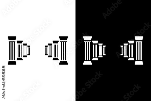 Architectural columns isolated on white and black backdrop.