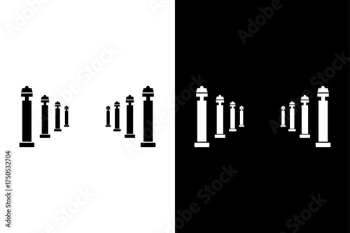 Classical stone pillars in modern black and white composition.