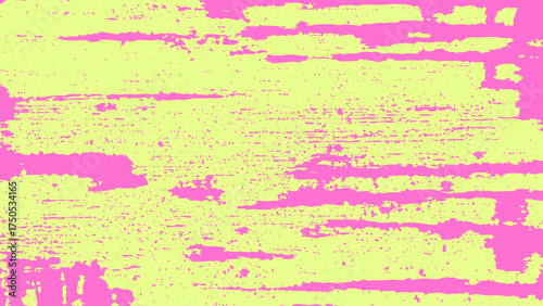 Vivid neon yellow and pink dry brush texture with grunge marks. Abstract artistic background for pop art, poster, modern creative projects.