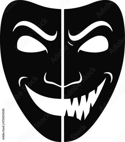 illustration of a theatrical mask with happy and sad expressions representing duality drama and performance arts