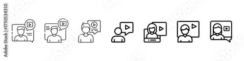 Video Call and Online Chat Icon Set – Virtual Meeting, Communication, Messaging, Remote Work, Social Media, Online Meeting, and Virtual Communication Icons Set – Chat, Webinar, Video Conference