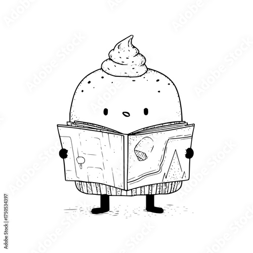 Vector art of cup reading a book in line art style illustration