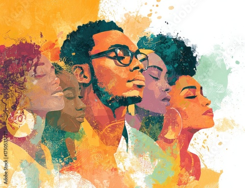 Diverse people in profile, vibrant colors