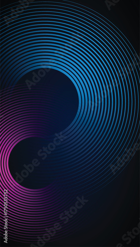 Abstract Circle and Line art. An image showcasing an abstract design composed of concentric circles and lines. The design features shades of blue and pink.