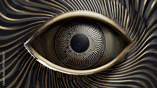 Abstract eye illustration golden black lines