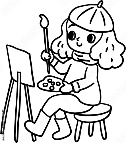 Girl artist with painting