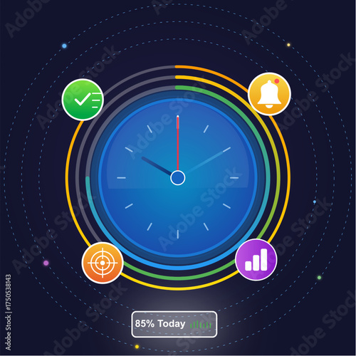 Smart Productivity Clock Icon - Time Management Task Tracker Progress Ring Vector