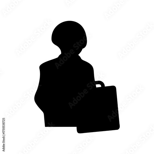 Silhouette of a business person with a briefcase on a white background
