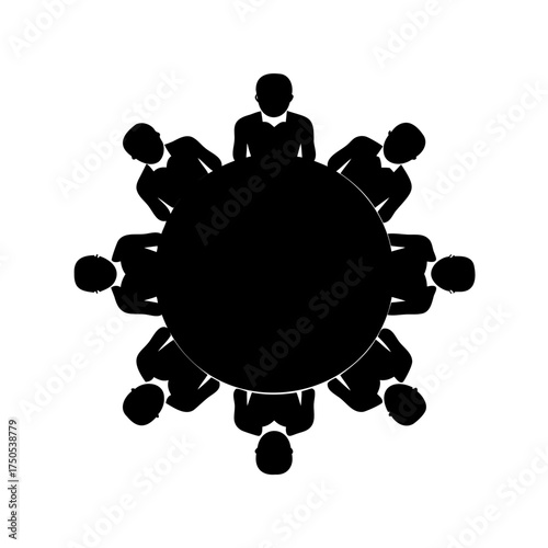 Silhouette of people at a round table representing meeting or discussion