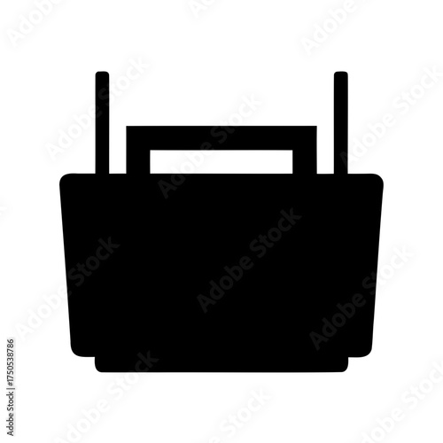 Solid black silhouette of a grocery shopping basket with a handle