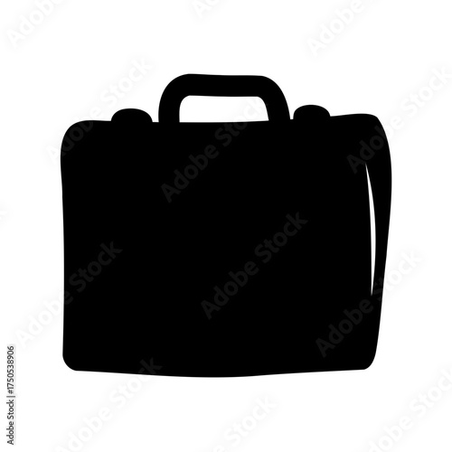Stylized Black Silhouette Depicting a Business Briefcase with Handle on White Background