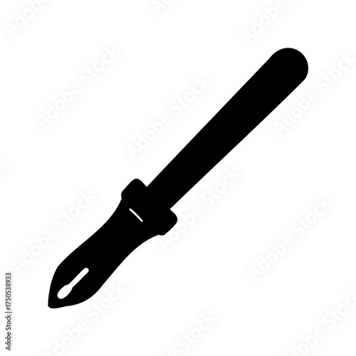 Illustration of a black slotted screwdriver with a rounded handle on white backdrop
