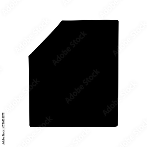 A black geometric shape on a white background with one angled side