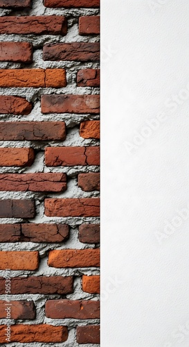 Brick Wall Juxtaposed with White Space - A Study in Texture and Contrast.