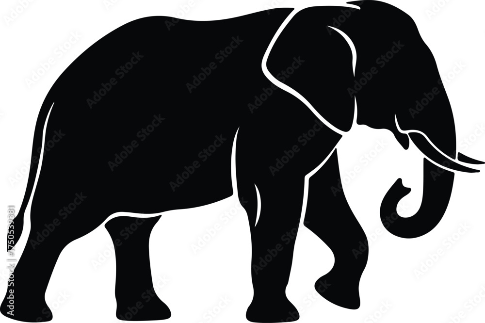 Obraz premium Vector silhouette of an african elephant walking to the left illustration