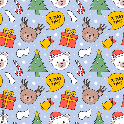 Merry Christmas Seamless Pattern Illustration with Holiday Decoration Elements and Festive Ornaments