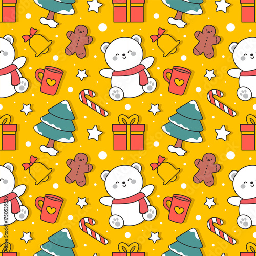 Merry Christmas Seamless Pattern Illustration with Holiday Decoration Elements and Festive Ornaments