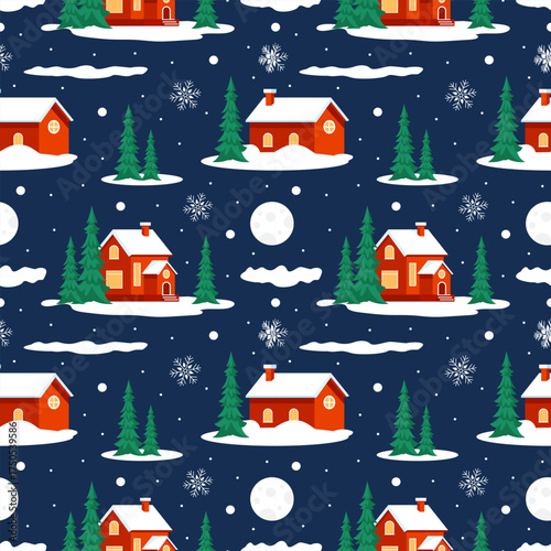 Merry Christmas Seamless Pattern Illustration with Holiday Decoration Elements and Festive Ornaments