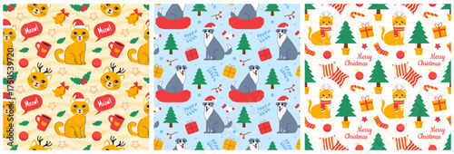 Merry Christmas Seamless Pattern Illustration with Holiday Decoration Elements and Festive Ornaments