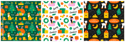 Merry Christmas Seamless Pattern Illustration with Holiday Decoration Elements and Festive Ornaments