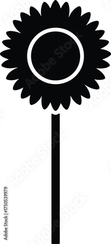Vector silhouette simple sunflower flower on stalk illustration