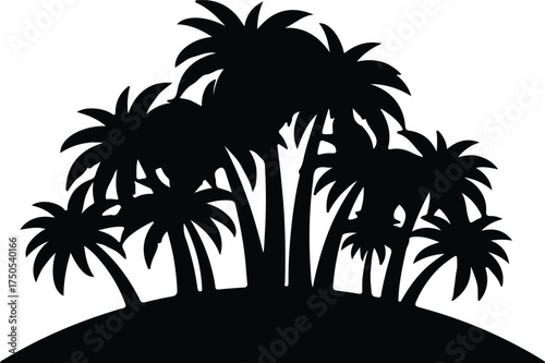 Vector silhouette tropical island with palm trees illustration