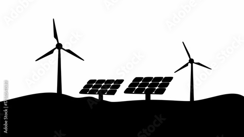 Clean energy future with wind turbines and solar panels powering a sustainable world