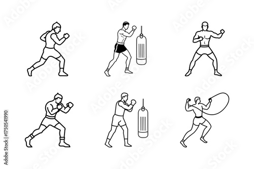 Boxing Line Art Racing Set Vector Art And Design Black Fill