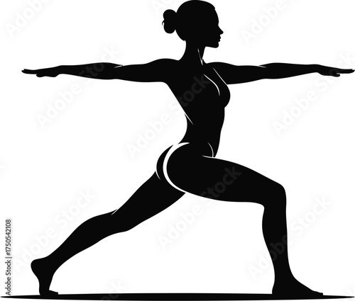 Vector Silhouette of Woman in Warrior II Yoga Pose