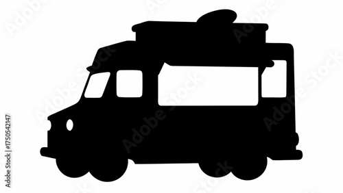 Sleek black food truck silhouette ready for vibrant urban adventures and culinary delights