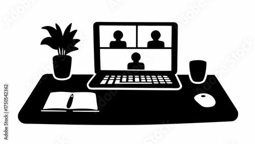 Remote team meeting on laptop, connecting people during work from home, modern office setup