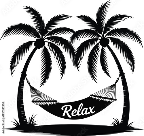 Palm Trees and Hammock with "Relax" Message Vector Graphic