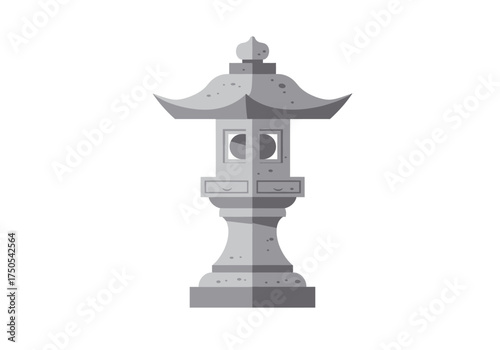 Stone Japanese Lantern with Pagoda Style Roof and Decorative Details