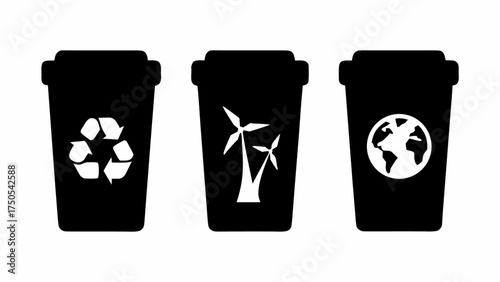 Sustainable coffee cups promote recycling, renewable energy, and global eco consciousness for a greener planet