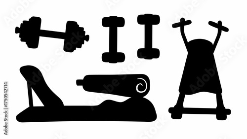 Dynamic fitness equipment collection icons for active lifestyle and workout motivation