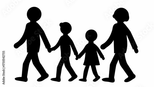 Loving family walking together holding hands, representing unity, progress, and togetherness