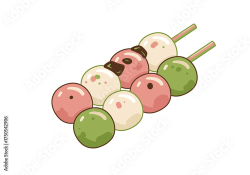 Colorful Dango Skewers: Japanese Mochi Dessert Illustration.