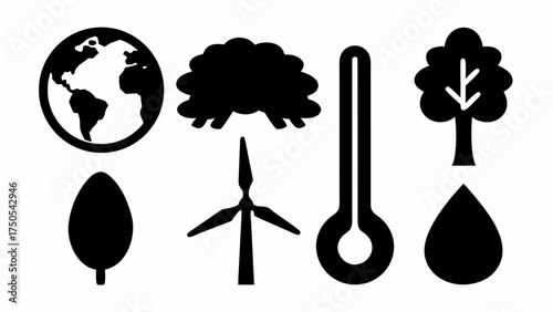 Environmental icons representing nature, sustainability, and climate change awareness for diverse projects