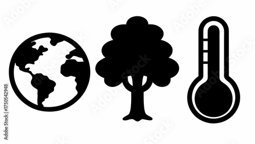 Global warming concept with Earth, tree, and thermometer, symbolizing climate change concerns
