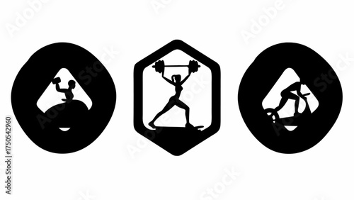 Dynamic fitness icons showcasing strength training, cycling, and exercise in modern minimalist style