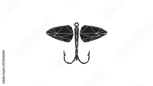 Geometric fishing lure icon for angling enthusiasts, a modern and edgy design for fishing brands, outdoor gear promotions, and adventurous lifestyle content featuring a unique graphic