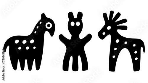 Bold black silhouettes of whimsical animals and figures perfect for creative design projects and illustrations