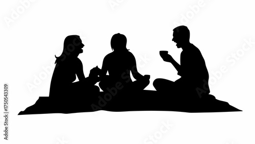 Three people silhouetted in a circle enjoying a drink
