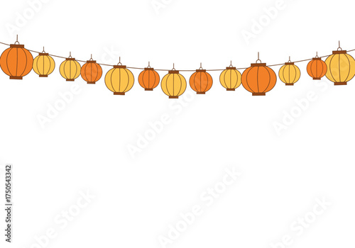 String of Decorative Orange and Yellow Paper Lanterns for Celebrations.