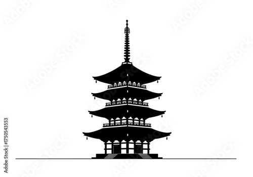 Silhouette of a Traditional Japanese Pagoda Structure.