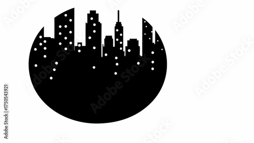 Dynamic city skyline silhouette with glowing windows, evoking urban energy and modern life