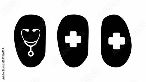 Modern medical icons stethoscope and cross symbols for health care innovation and wellness promotion