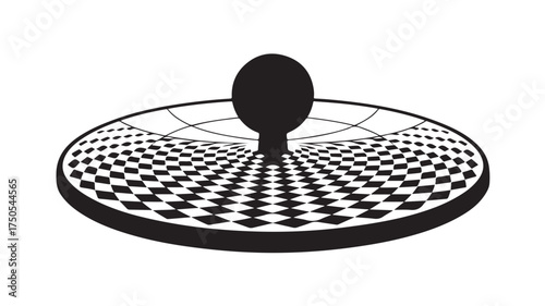 Surreal optical illusion of a checkered plane distorted by a central sphere, perfect for mind-bending designs and abstract concepts, inviting viewers into a world of geometric wonder