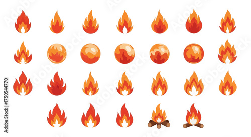 Collection of cartoon fire flames vector design illustration set