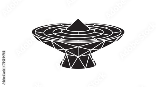 Monochrome futuristic geometric structure with a central cone, a modern abstract design element perfect for tech startups, innovative concepts, or minimalist designs, adding a touch of sophistication
